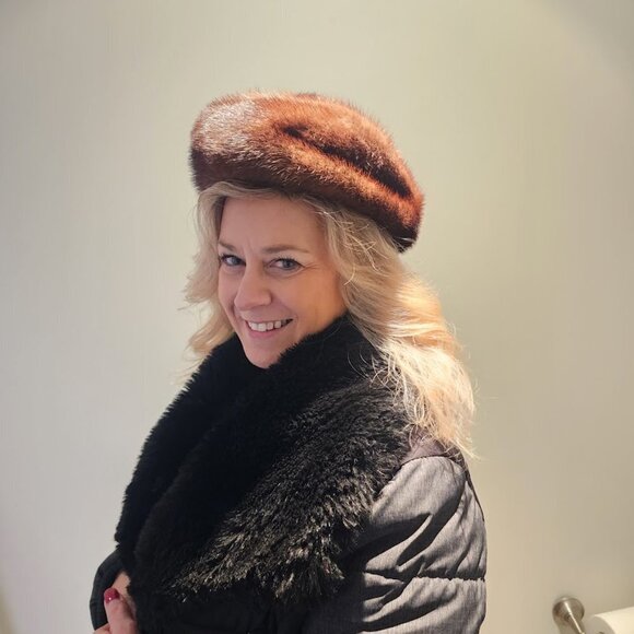 VTG Genuine Mink Fur Davy Crockett Style Hat with Tail Women OS - Picture 1 of 14